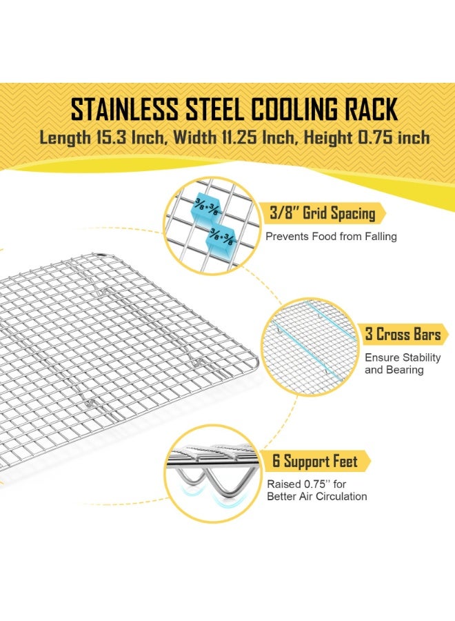 15.6 Inch Baking Pan with Rack Set, Stainless Steel Oven Sheet Pan Tray with Cooling Rack, For Cookies, Bacons, Meat, Non-toxic & Heavy Duty, Rust-free & Dishwasher Safe - 1 Pan & 1 Rack - Image 3